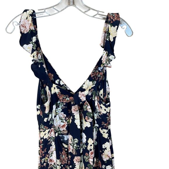 Zara Woman Floral Jumpsuit Ruffle Shoulder Tie Back Wide Leg Med NWT - Picture 6 of 9